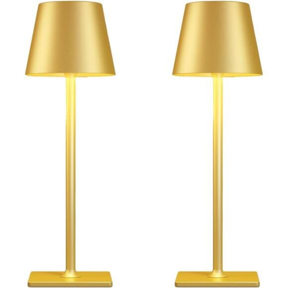 Gold Rechargeable Cordless Table Lamp Dimmable Waterproof Portable Light for Pat - Picture 1 of 7